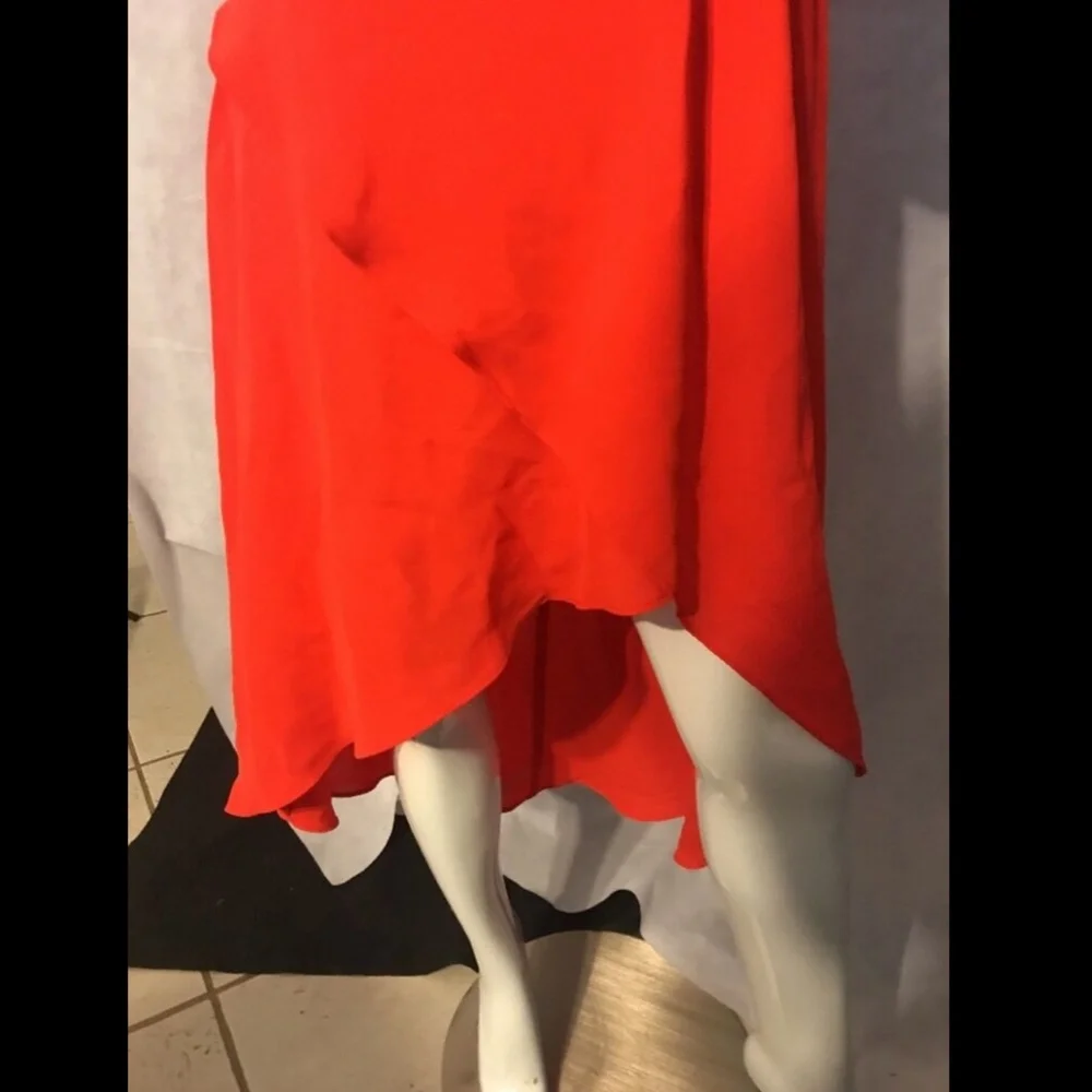 NEW Adrianna Papell High Low Popover Crepe Dress in Fire Orange [SZ 4‎ ] - Picture 4 of 8